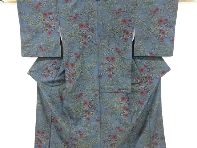 草花模様織り出し手織り紬着物